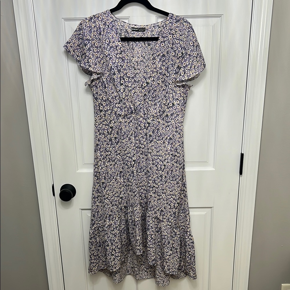 Surplice Front Ditsy Floral A-line Dress
